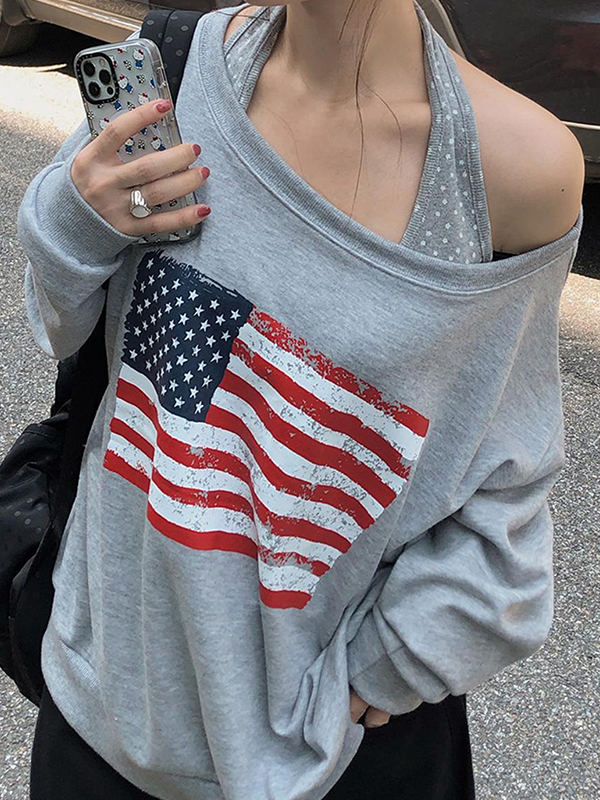 EMMIOL National Flag Print Oversized Long Sleeve