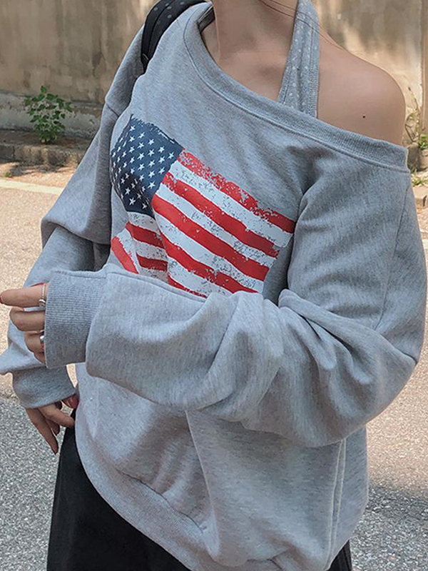 EMMIOL National Flag Print Oversized Long Sleeve