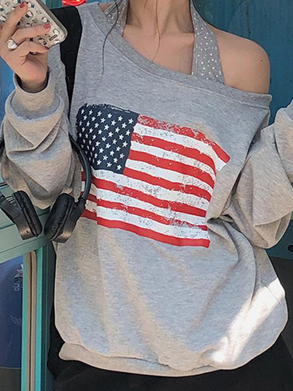 EMMIOL National Flag Print Oversized Long Sleeve