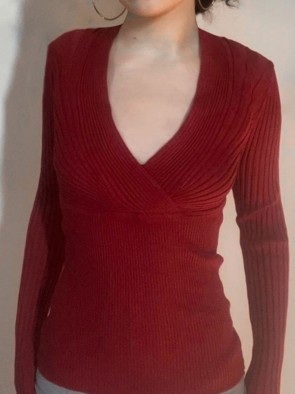 EMMIOL Fashionable Cross V-Neck Long Sleeve