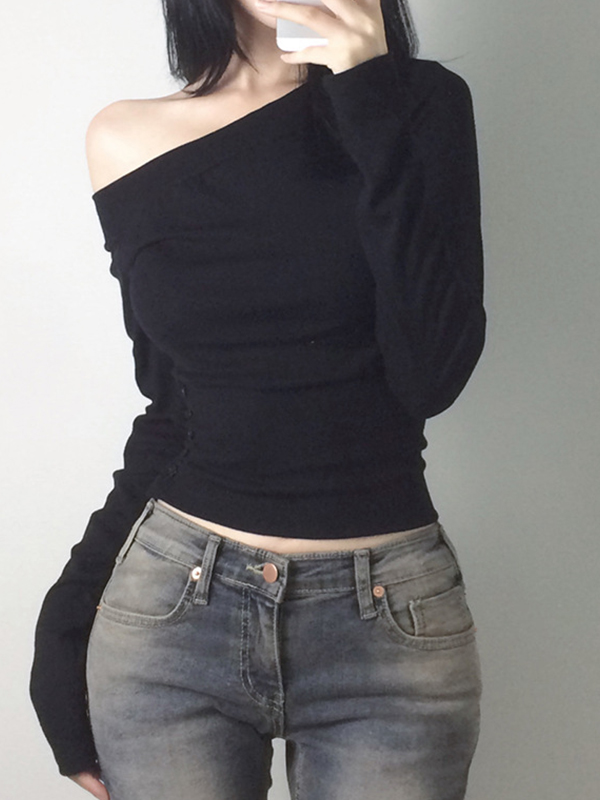 EMMIOL Off-Shoulder Button Long Sleeve