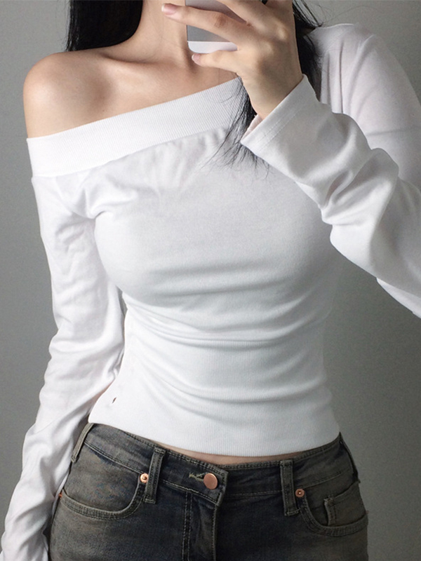 EMMIOL Off-Shoulder Button Long Sleeve