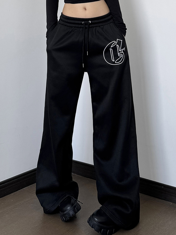 EMMIOL Pantalones anchos con estampados de temática oscura