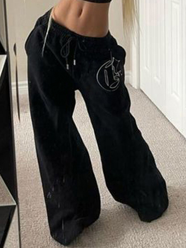 EMMIOL Pantalones anchos con estampados de temática oscura