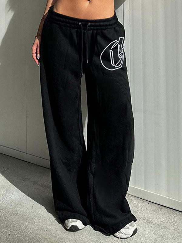 EMMIOL Pantalones anchos con estampados de temática oscura