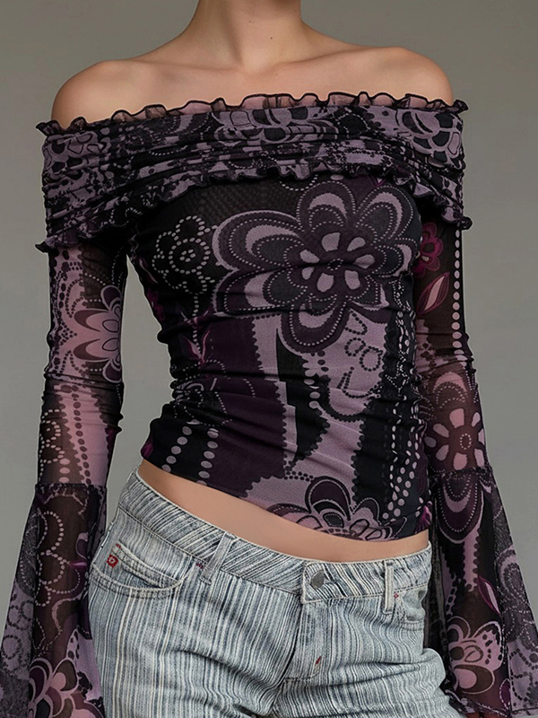 EMMIOL Dark Floral Print Long Sleeve