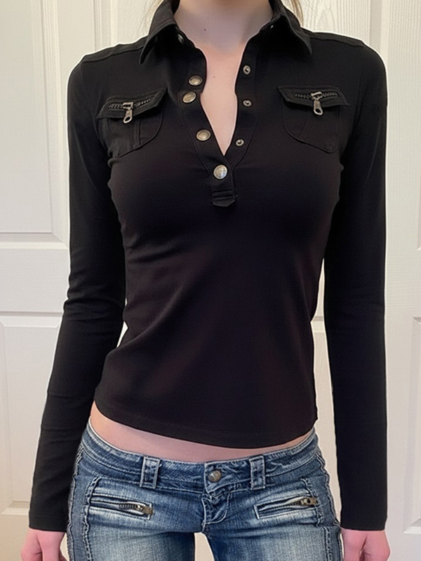 EMMIOL Workwear Inspired Polo Collar Long Sleeve