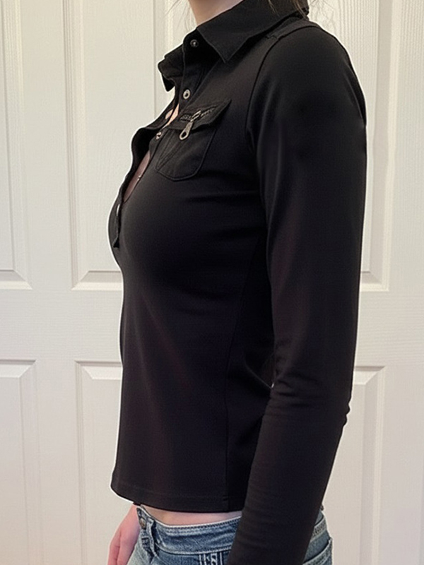 EMMIOL Workwear Inspired Polo Collar Long Sleeve