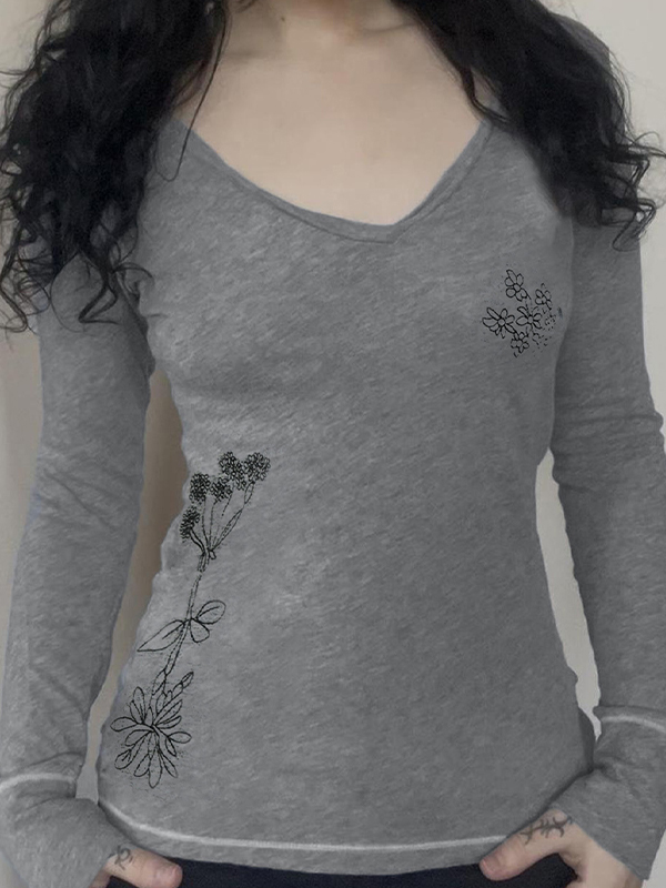 EMMIOL Dark Floral Print Long Sleeve