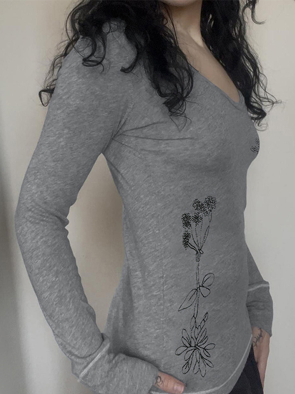 EMMIOL Dark Floral Print Long Sleeve