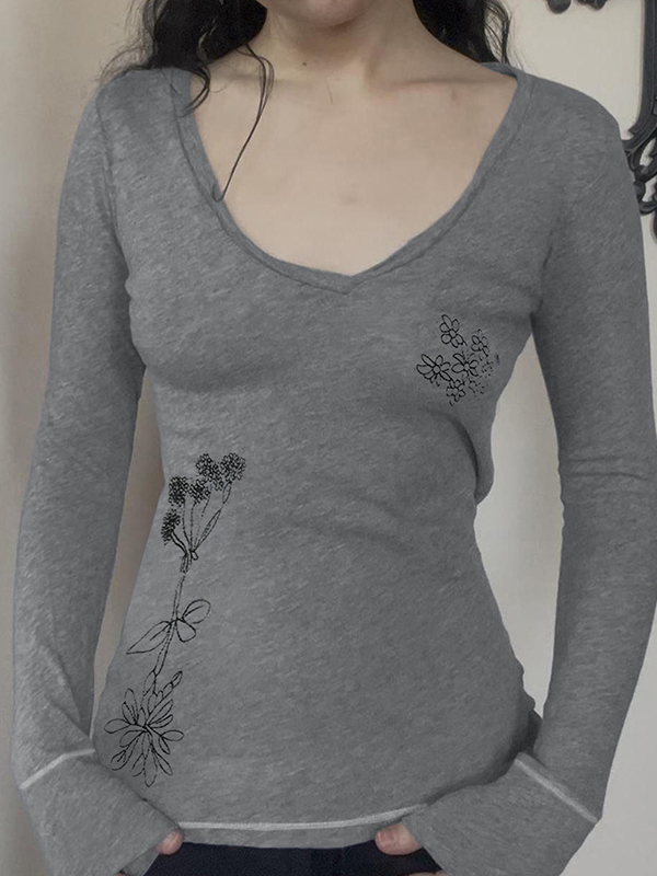 EMMIOL Dark Floral Print Long Sleeve