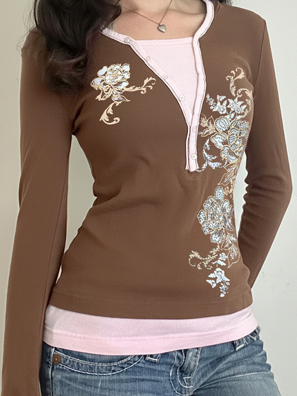 EMMIOL Dark Floral Print Long Sleeve