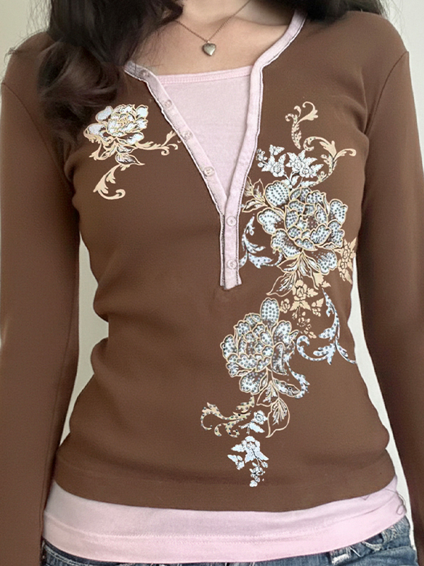 EMMIOL Dark Floral Print Long Sleeve