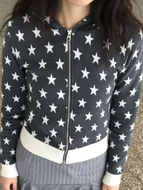 EMMIOL Kapuzenjacke mit Reißverschluss im Retro-Star-Print