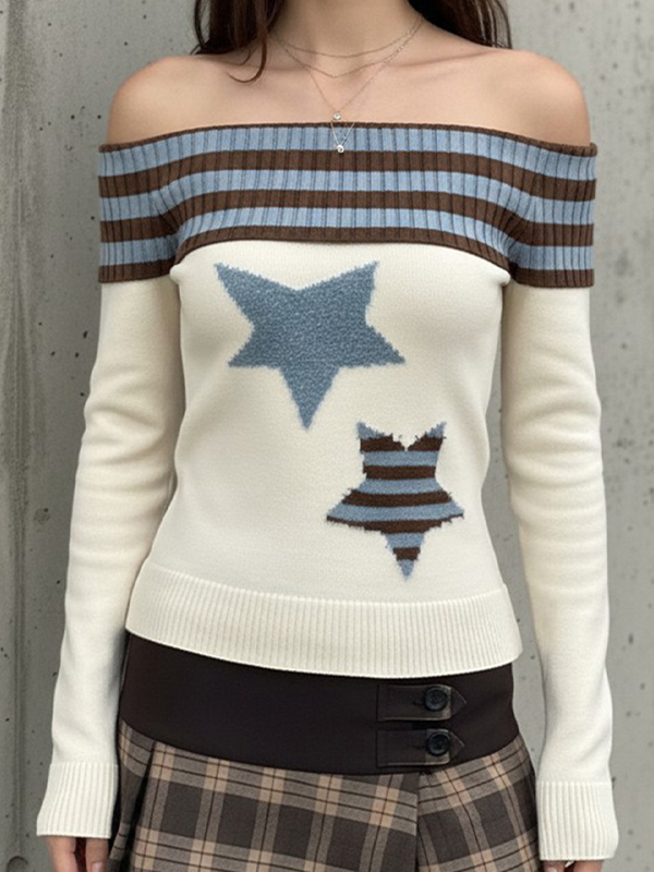 EMMIOL Five-Pointed Star Stripes Sweaters
