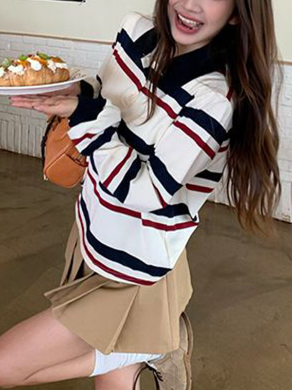 EMMIOL Contrasting Stripes Long Sleeve