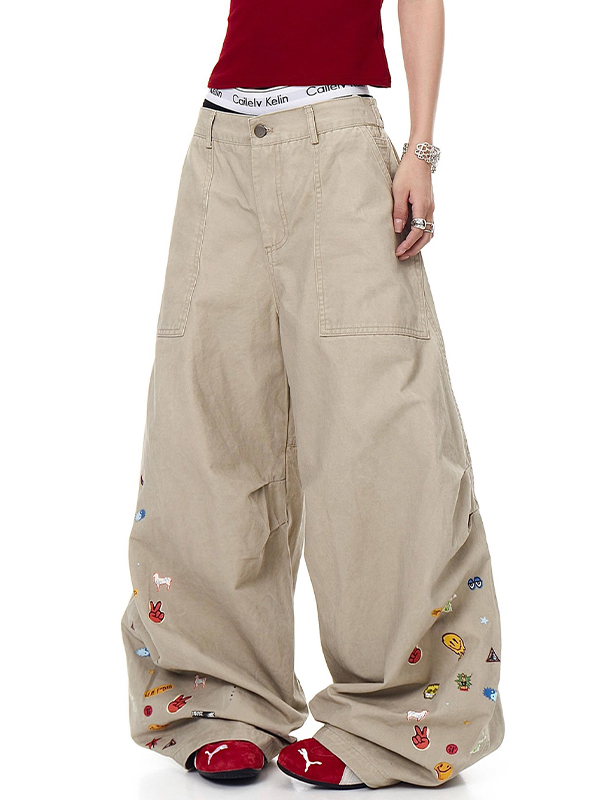 EMMIOL Pantaloni a gamba larga con stampe divertenti in stile americano