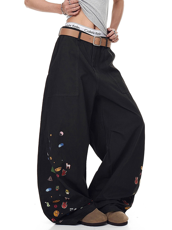 EMMIOL Hose mit weitem Bein und lustigen Prints im amerikanischen Stil