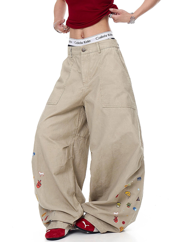 EMMIOL Pantaloni a gamba larga con stampe divertenti in stile americano