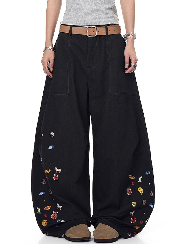 EMMIOL Hose mit weitem Bein und lustigen Prints im amerikanischen Stil