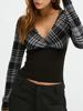 EMMIOL Contrasting Checkered Pattern Long Sleeve