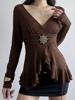 EMMIOL V-Neck Ruffle Long Sleeve