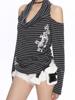 EMMIOL Cross-Stitch Stripe Print Long Sleeve