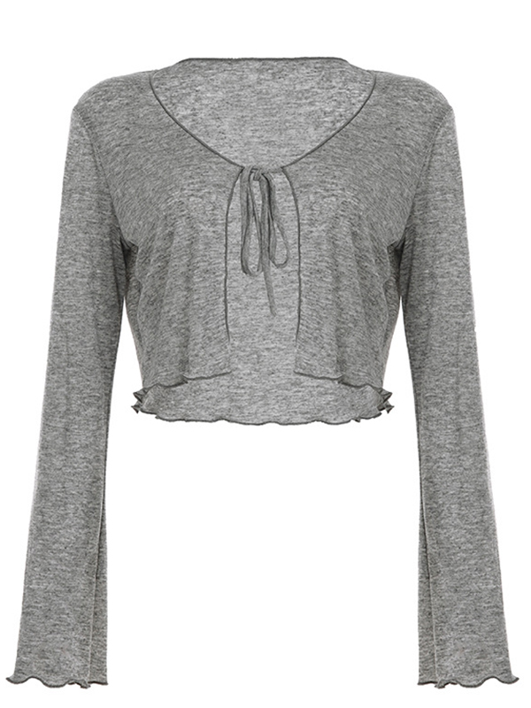 EMMIOL Langarmshirt mit kleiner Blumenschnürung