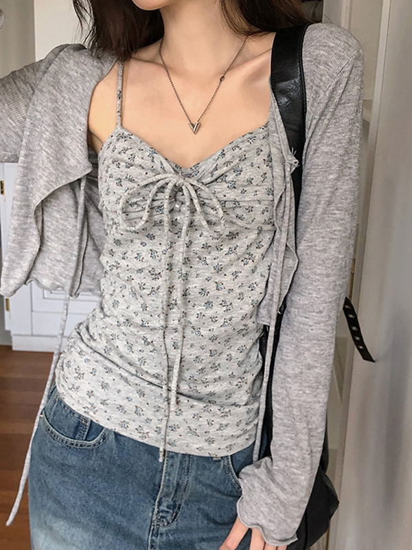 EMMIOL Langarmshirt mit kleiner Blumenschnürung