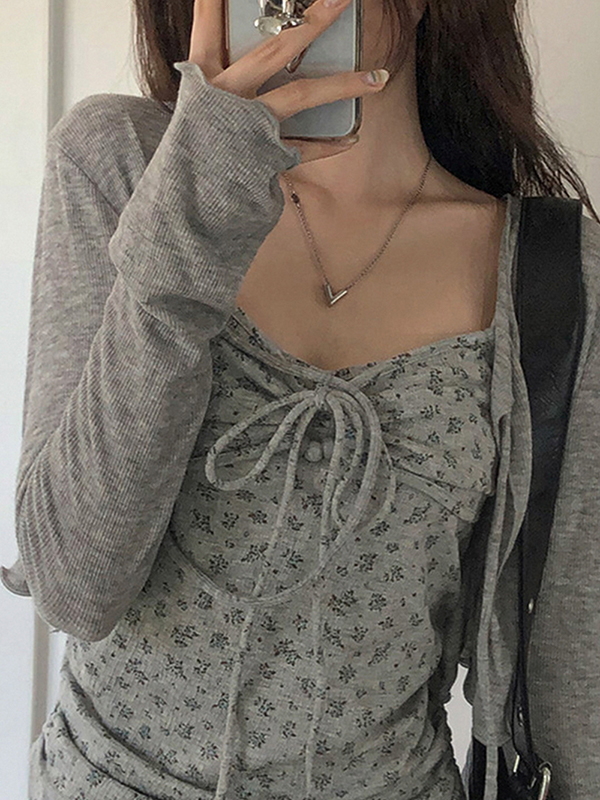 EMMIOL Langarmshirt mit kleiner Blumenschnürung