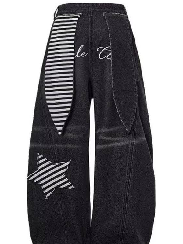 EMMIOL Vaqueros boyfriend con estampado divertido de orejas de conejo