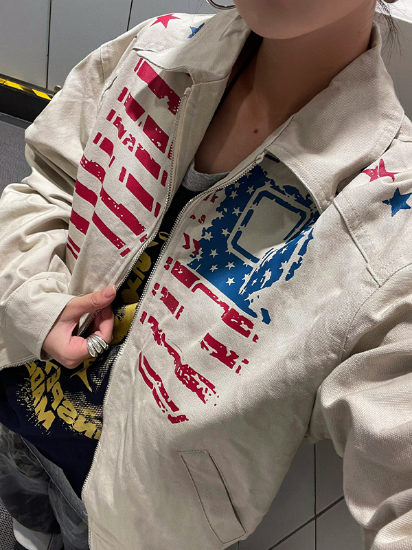 EMMIOL Sudadera con capucha y cremallera con estampado retro de la bandera nacional