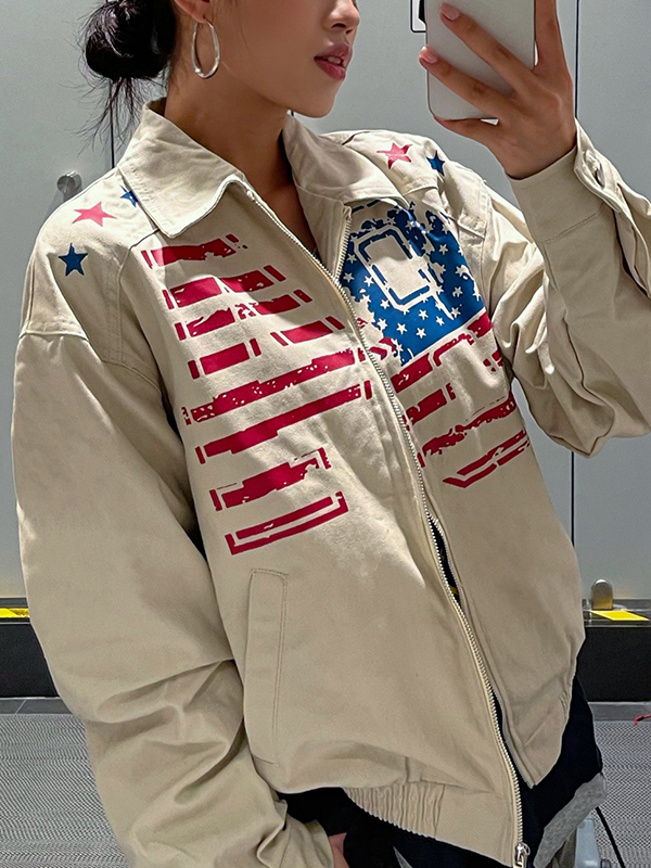 EMMIOL Sudadera con capucha y cremallera con estampado retro de la bandera nacional