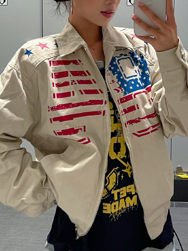 EMMIOL Sudadera con capucha y cremallera con estampado retro de la bandera nacional