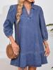 EMMIOL V-Neck Puff-Sleeve Denim Dress