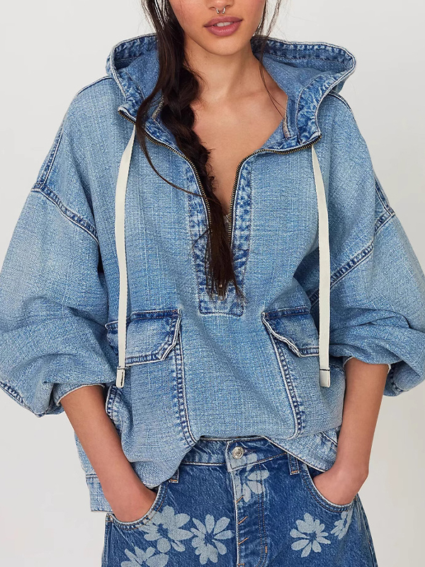 EMMIOL Hooded Denim Sweatshirt