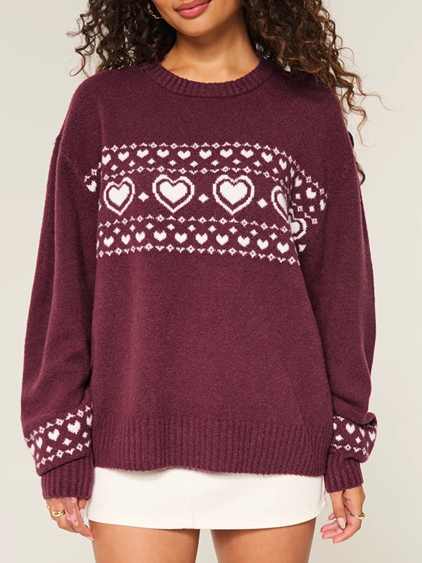 EMMIOL Fair Isle Heart Print Sweaters
