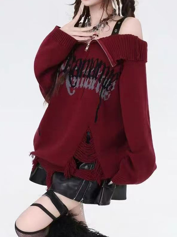 EMMIOL Punk Off-The-Shoulder Collar Sweaters