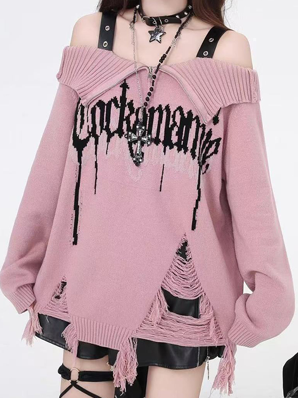 EMMIOL Punk Off-The-Shoulder Collar Sweaters