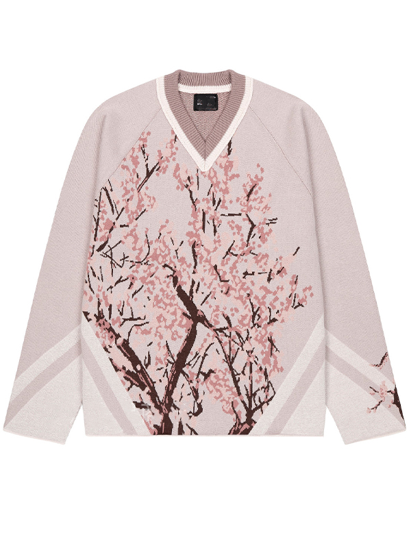 EMMIOL Peach Blossom Stripe Print Sweaters