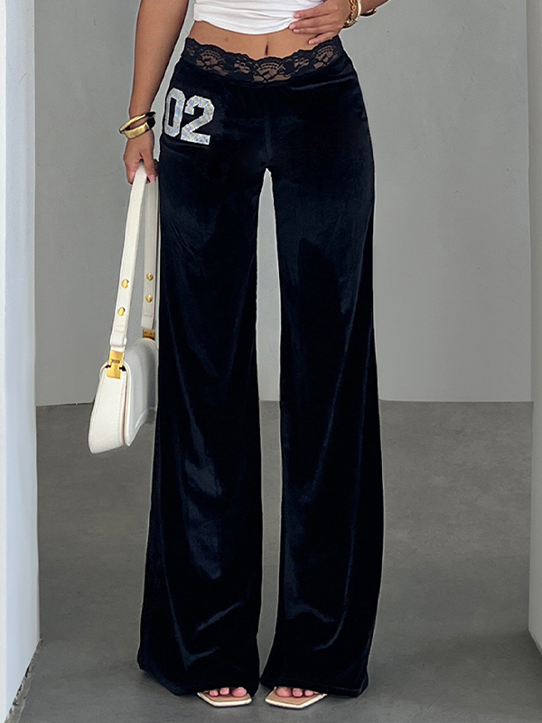 EMMIOL Rhinestone Lace Straight Leg Pants
