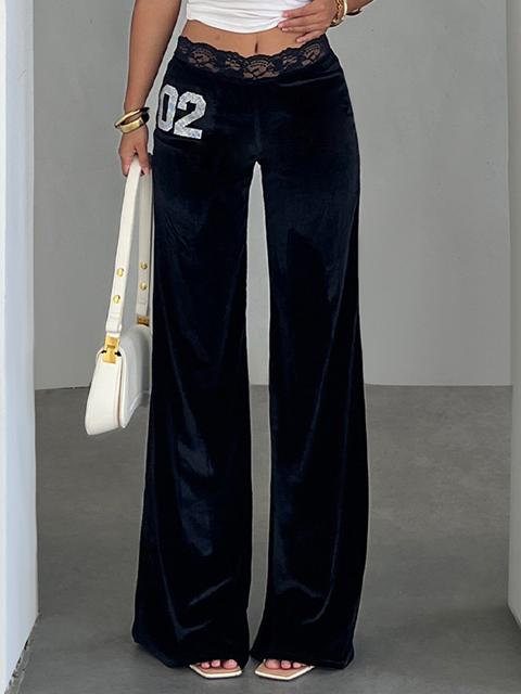 Rhinestone Lace Straight Leg Pants