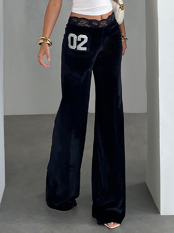 EMMIOL Rhinestone Lace Straight Leg Pants