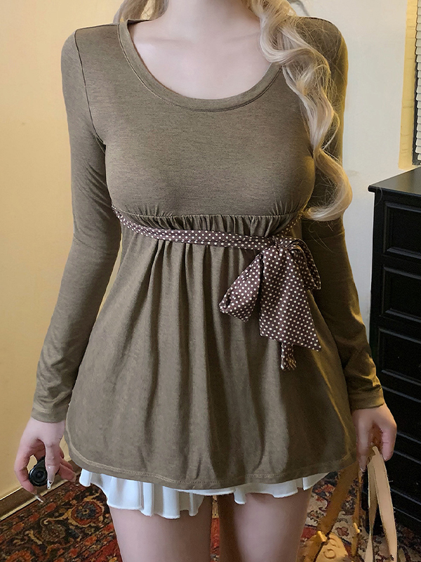EMMIOL Langarmshirt mit gepunkteter Schleife