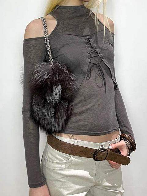 Camisa retro con cordones y manga larga