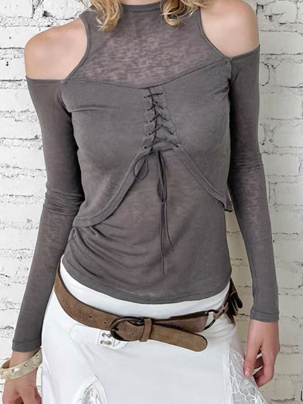 EMMIOL Retro-Langarmshirt mit Schnürung