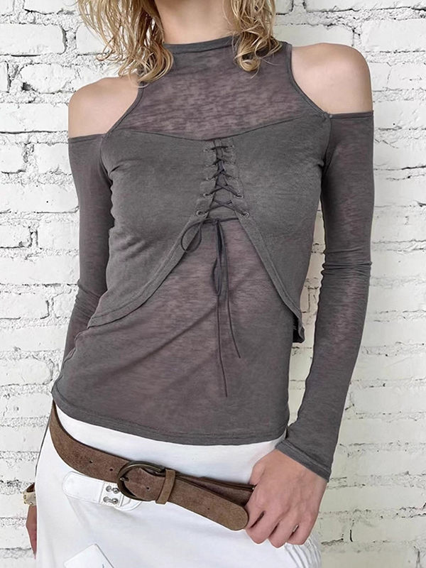 EMMIOL Retro-Langarmshirt mit Schnürung