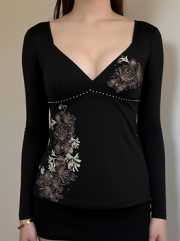 EMMIOL Langarmshirt mit Vintage-Blumendruck