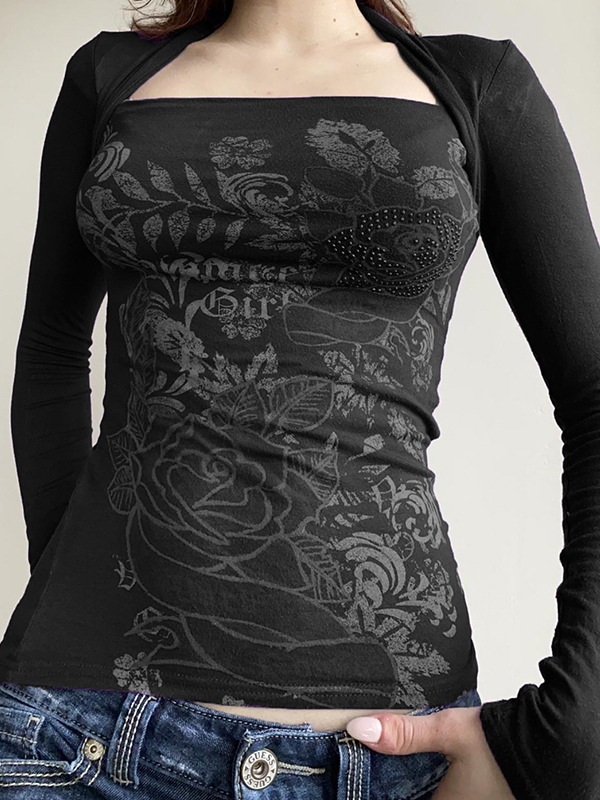 EMMIOL Langarmshirt mit Vintage-Blumendruck