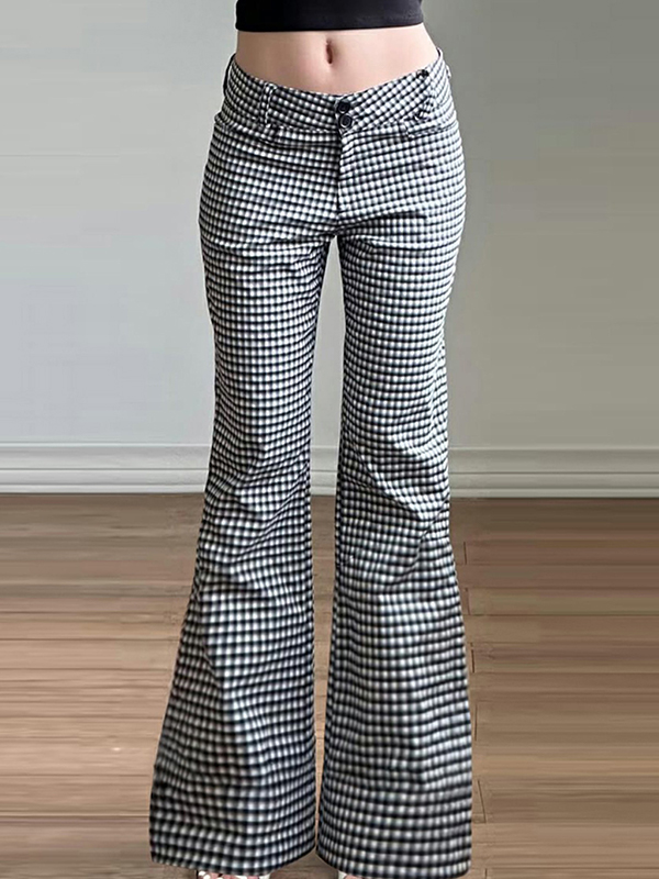 EMMIOL Checkered Patchwork Casual Flare Leg Pants
